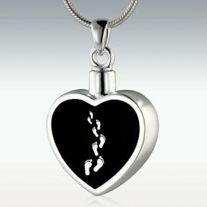Footprints in the Sand Inlay Heart Sterling Memorial Jewelry