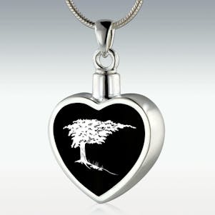 Shaded Tree Inlay Heart Sterling Silver Memorial Jewelry