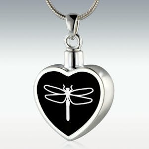 Dragonfly Inlay Heart Sterling Silver Memorial Jewelry