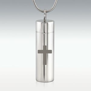 Traditional Cross Cylinder Stainless Steel Cremation Jewelry