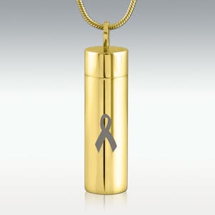 Awareness Ribbon Gold Cylinder Stainless Steel Cremation Jewelry