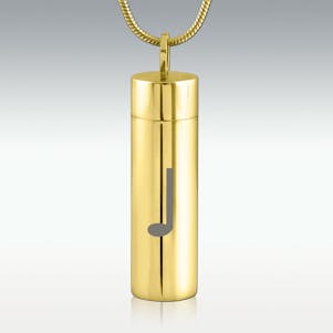Quarter Note Gold Cylinder Stainless Steel Cremation Jewelry