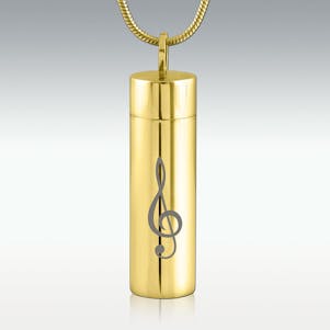 Treble Clef Gold Cylinder Stainless Steel CremationJewelry