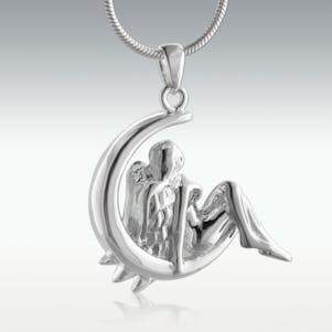 Angel & Moon 14k White Gold Cremation Jewelry