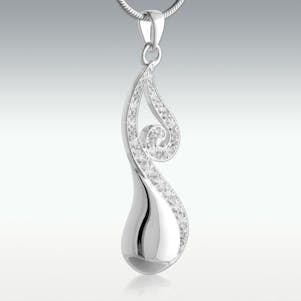 Jazzy Teardrop 14k White Gold Cremation Jewelry - Engravable