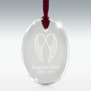 Angel Wings Oval Crystal Memorial Ornament - Free Engraving