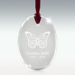 Butterfly Oval Crystal Memorial Ornament - Free Engraving