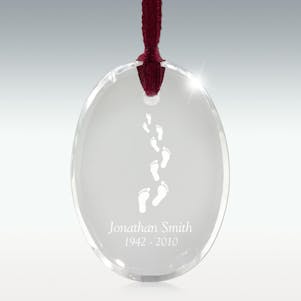 Footprints In The Sand Oval Crystal Memorial Ornament