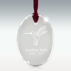 Hummingbird Oval Crystal Memorial Ornament - Free Engraving