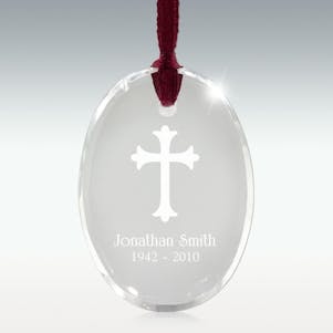 Ornate Cross Oval Crystal Memorial Ornament - Free Engraving