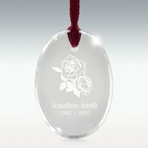 Roses Oval Crystal Memorial Ornament - Free Engraving