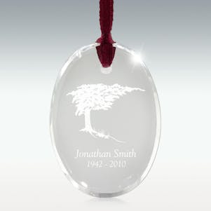 Shaded Tree Oval Crystal Memorial Ornament - Free Engraving