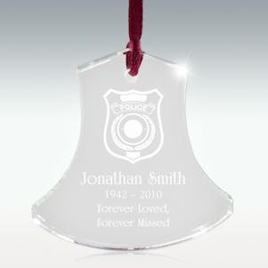 Police Badge Crystal Bell Memorial Ornament - Free Engraving