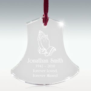 Praying Hands Crystal Bell Memorial Ornament - Free Engraving