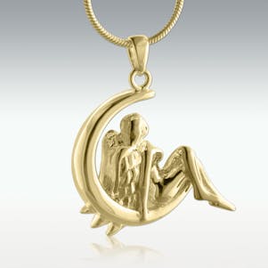 Angel & Moon Solid 14k Gold Cremation Jewelry