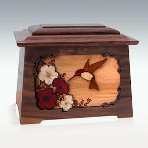 Astoria Style Hummingbird Walnut Cremation Urn - Engravable